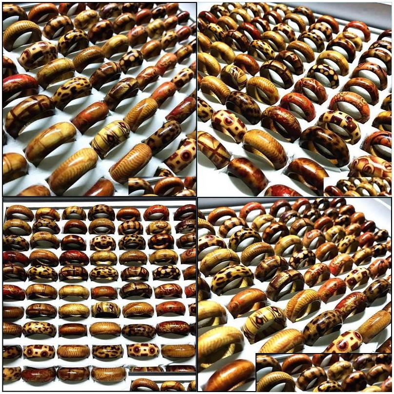 Band Rings 100Pcs Mix Styles Handmade Craft Mens Womens Fashion Natural Wood Party Jewelry Gifts Brand Drop Wholesale Delivery Ring Ot345