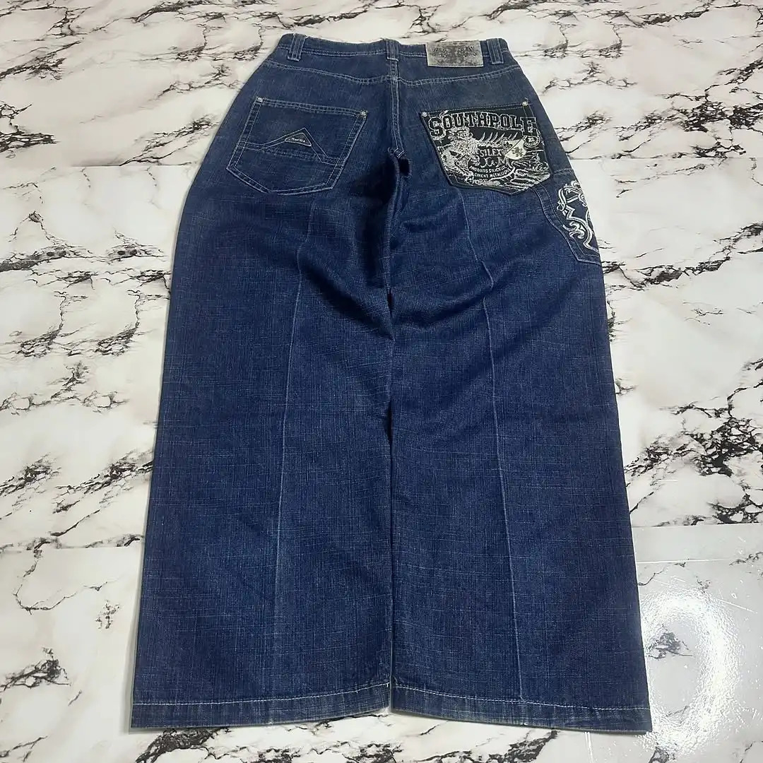 Y2K Trendy Street High Waist Loose Women Jeans Hiphop Goth Casual Wideleg Pants Blue Harajuku Retro Multipocket Straight Pants 250604