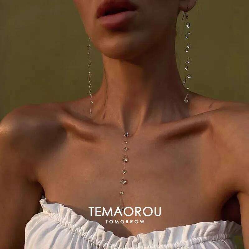 Crystal Water Drop Necklace,Raindrop Earrings,Minimalist Ice-Clear Dewdrop Jewelry,Alloy Women's Elegant Accessories Wholesale