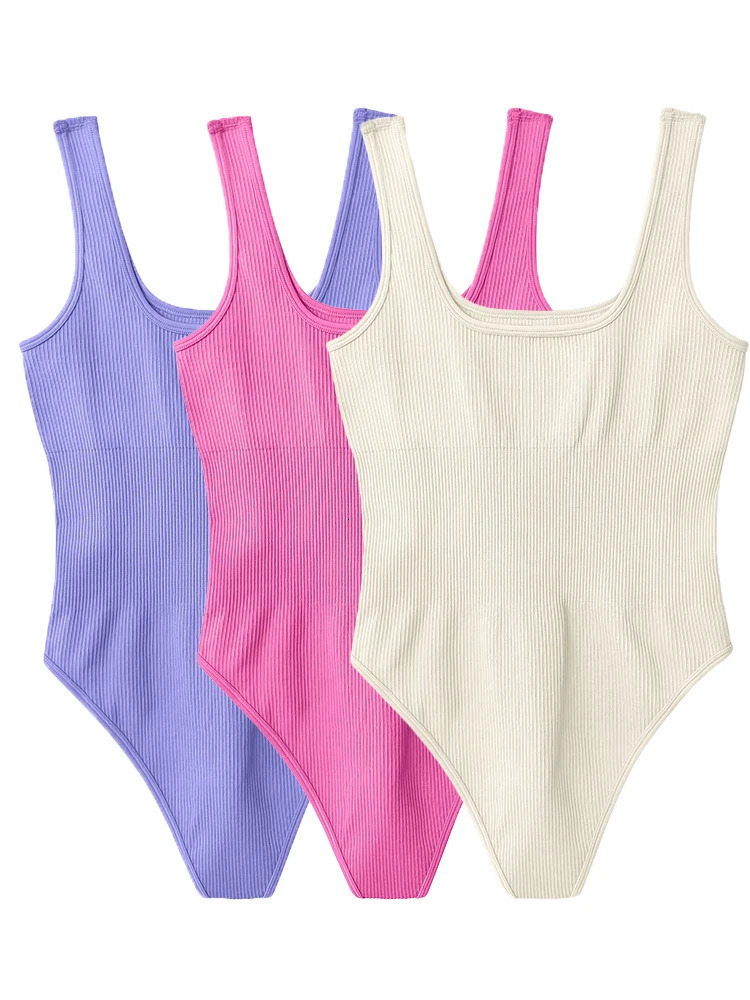 Trend Solid Color Womens Bodysuit Sexy Sleeveless Tank Top Body Shaping Clothing Yoga Gym Workout One Piece Bodysuit 250604