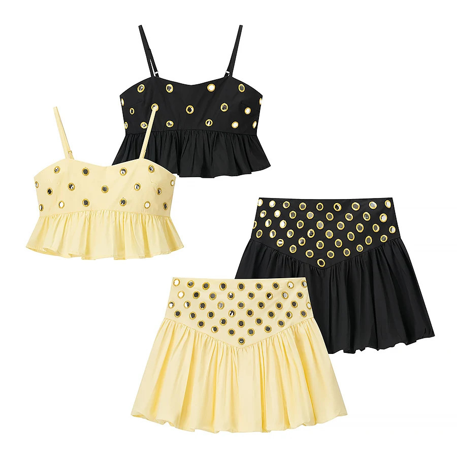 European and American style 2025 girl twopiece set niche n camisole with high waist mini skirt 250605Z