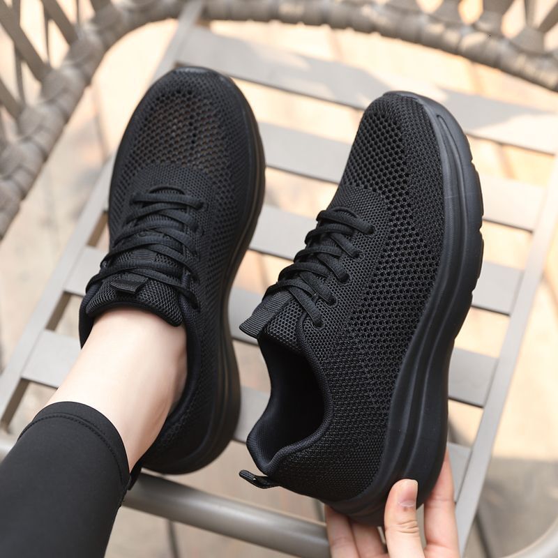 Summer Hollow Breathable Casual Sports For Women Soft Casual Shoes Sole Lightweight Running Mesh All Black Office Work Shoes Ddmysaturn