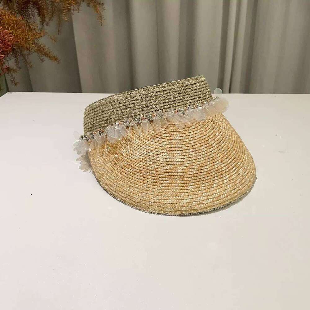 summer Women Visors wheat crownless straw hats Sun Visor sunvisor Beach backless hat Tourism with elastic band at back