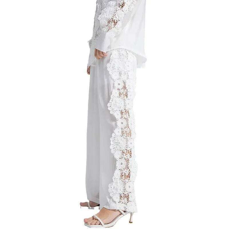 Plus Luxurious Lace Floral Sleeve Shirt High Waist Elasticated Hem Long Pants Set Women's plus Size Casual Fashion ...