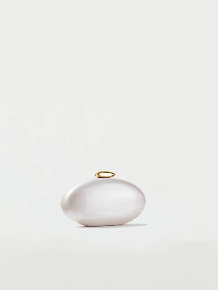 Egg shape Clutch Bag Acrylic women wedding evening party cute ivory pearl color purse handbag summer new 2024