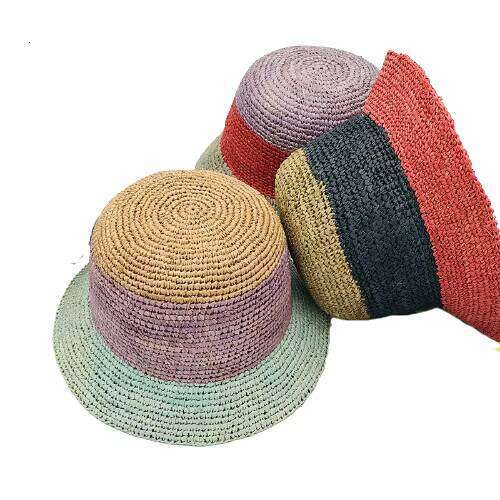Foldable Wide Brim Colorful Crochet Raffia Outdoor Sun Visor Summer for Women Girls Beach Straw Hat