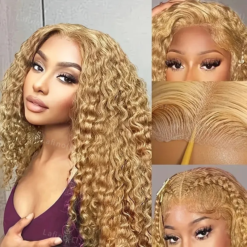 Honey Blonde 200% Full 13x4 13x6 HD Lace Front Wig for Women Remy Human Hair Deep Closure 30 Wig Light Brown Color Water Synthetic Wigs