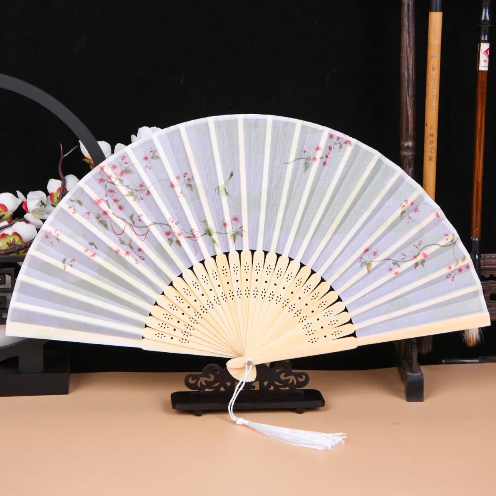 Bamboo Chinese Style Vintage Silk Folding Shank Classical Dance Tassel Elegent Female Hand Fan Dwe74 Home Decor