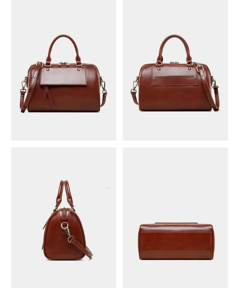 Leather Top Layer Cowhide High-End Boston Pillow Fashionable Casual Handbag Single Shoulder Crossbody Women's Bag 2025/06/05