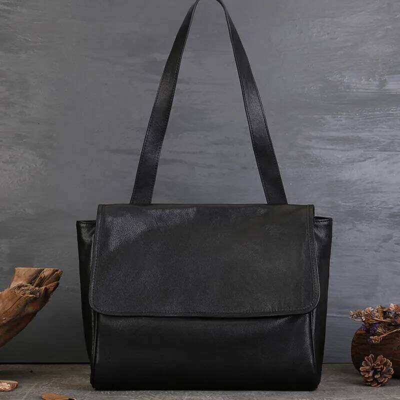 Johnature Genuine Leather Women's 2025 New Large Capacity Tote Bag Simple Commuting Soft Cowhide Shoulder Bags 2025/06/05