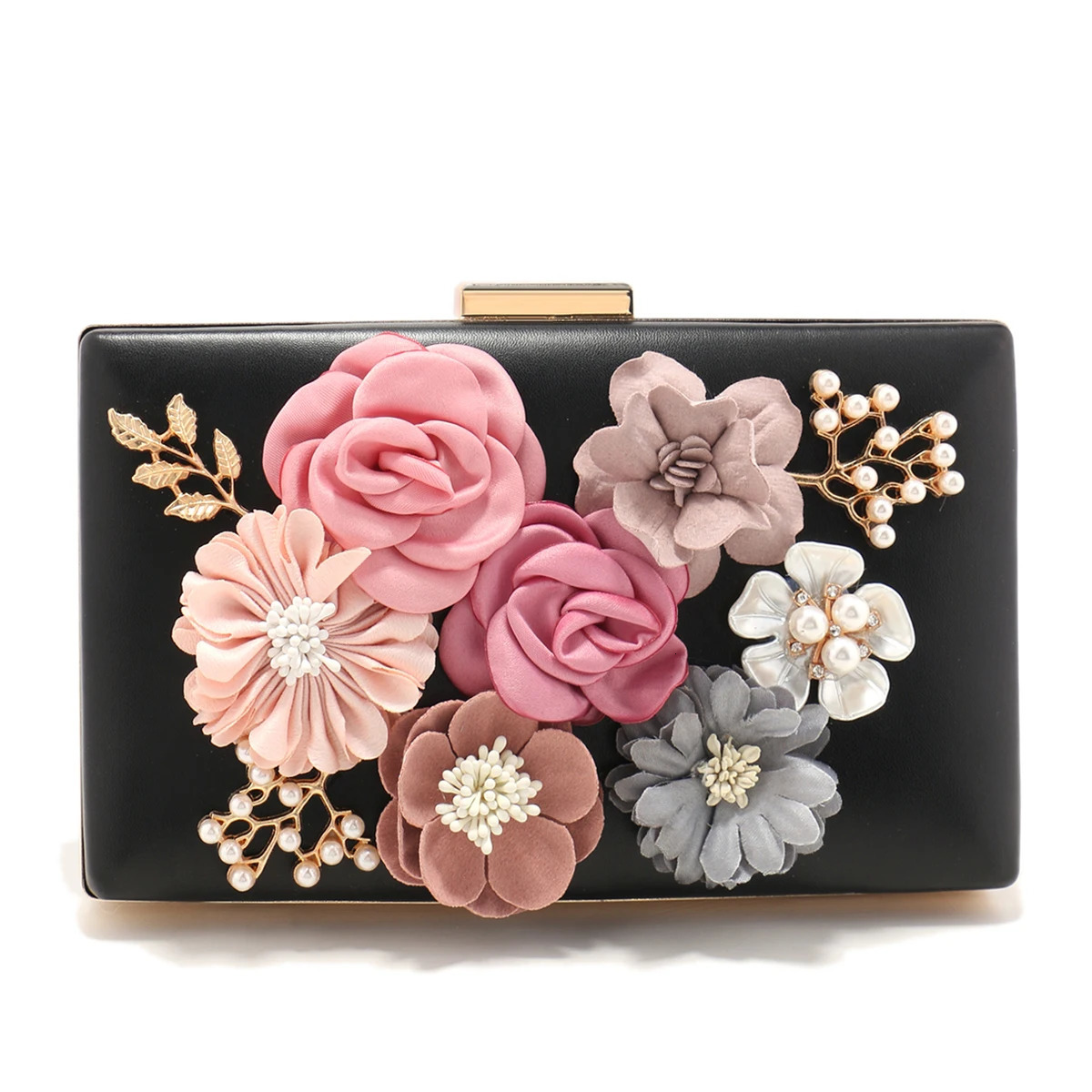 Flower Women Evening Bags Fashion Cute Girl Lady Clutch With Pearl Diamonds Handbags Glitter Spring Season Pink Color Shoulder C 250528