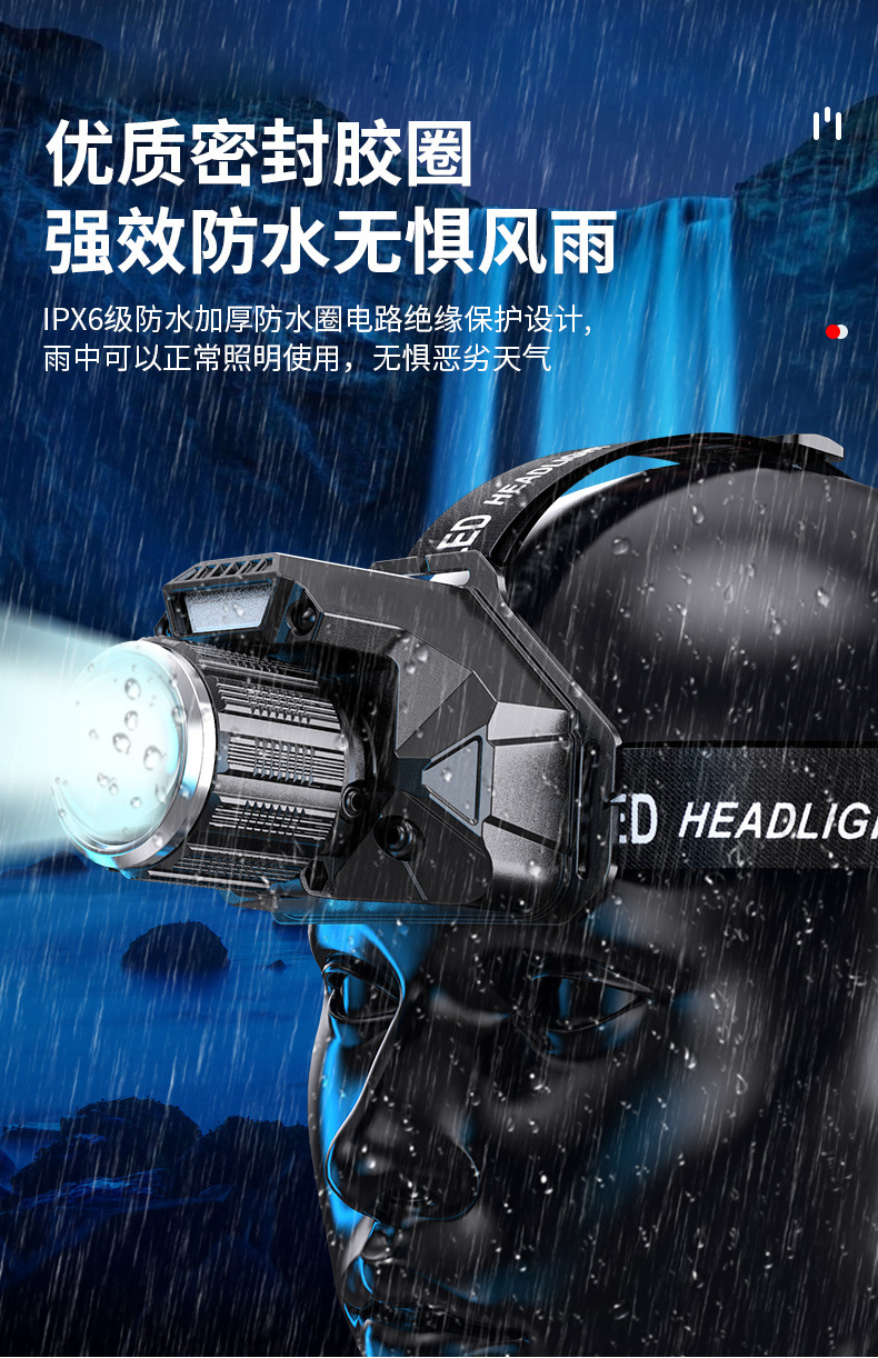 Explosive strong light, head-mounted rechargeable miner's lamp, outdoor night fishing light, emergency waving induction