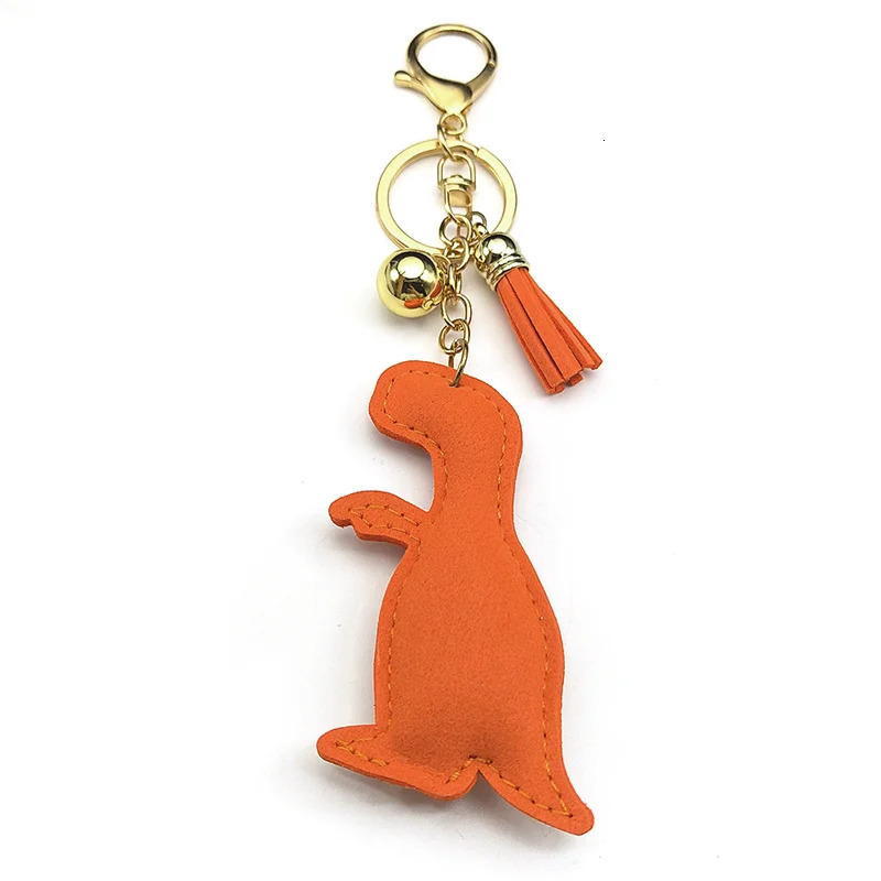 Two Kawaii Dinosaur Animal Keychain Women Men Orange Green Color Rhinestone Tassel Female Charm Bag Decoration Key Ring Jewelry 250605