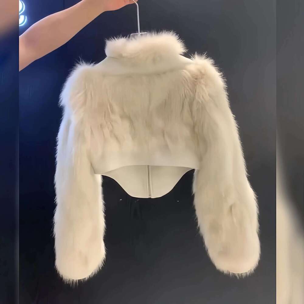 For Women, Short Jackets,Zipper Overcoat,Fur Collar,Spliced, Female Clothes, Winter,New, 2024, Faux Fur Coat