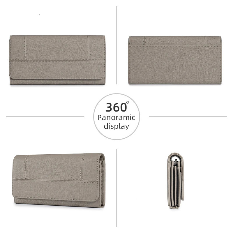 Fashion Large Capacity Womens Credit Card Holder Wallets Genuine Leather Women RFID Blocking Long wallet 250605