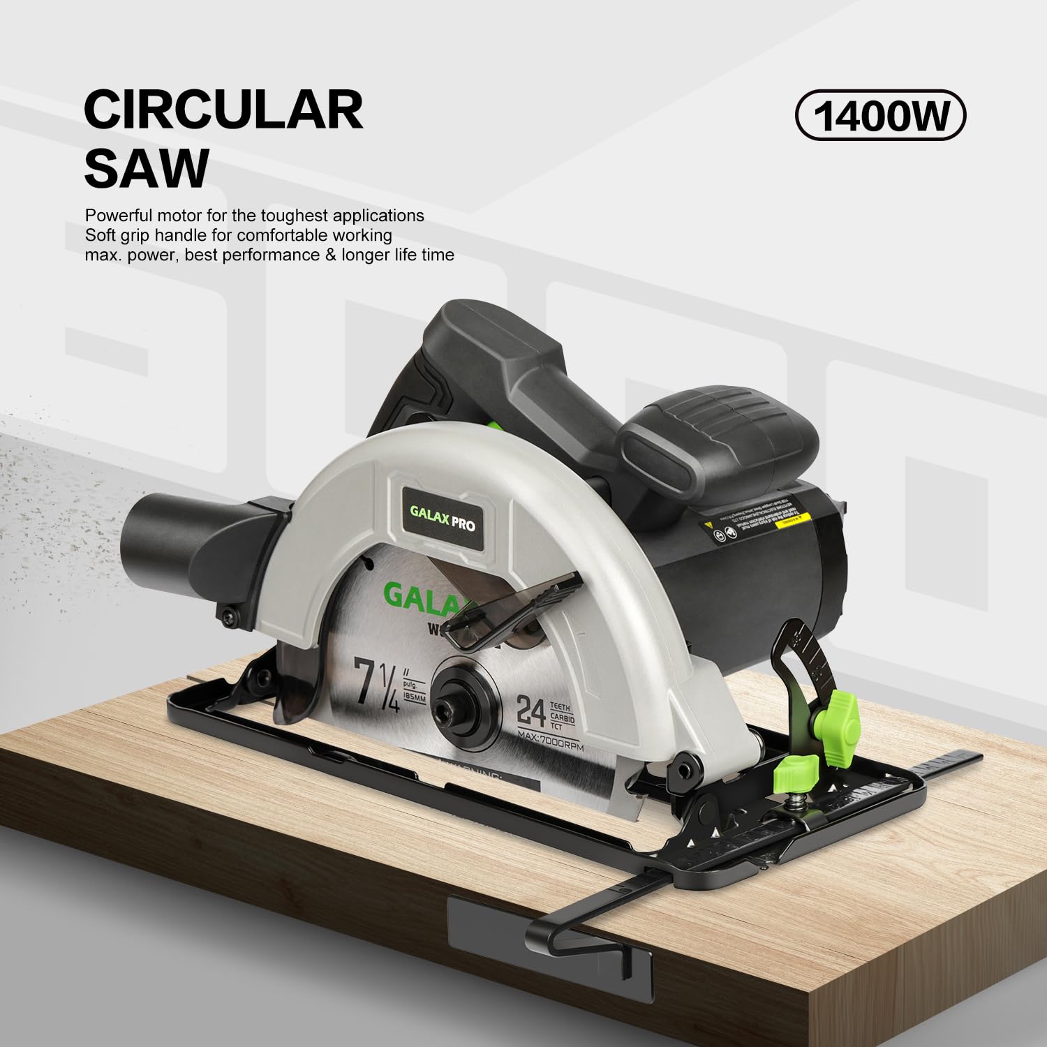 GALAX PRO 1400W Circular Saws, Max 6000 RPM Pure Copper Motor Electric Saws, Adjustable Cutting Depth and Angle: 62mm(90 °)-48mm(45 °) Dust Collection