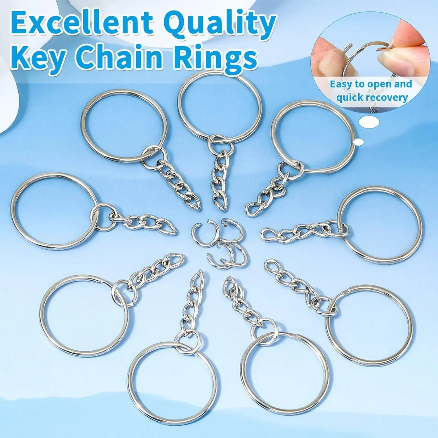 Silver Plated Metal Blank Keyring Keychain Split Ring Keyfob Key Holder Ring Men DIY Key Chains Key Ring Accessories 250605