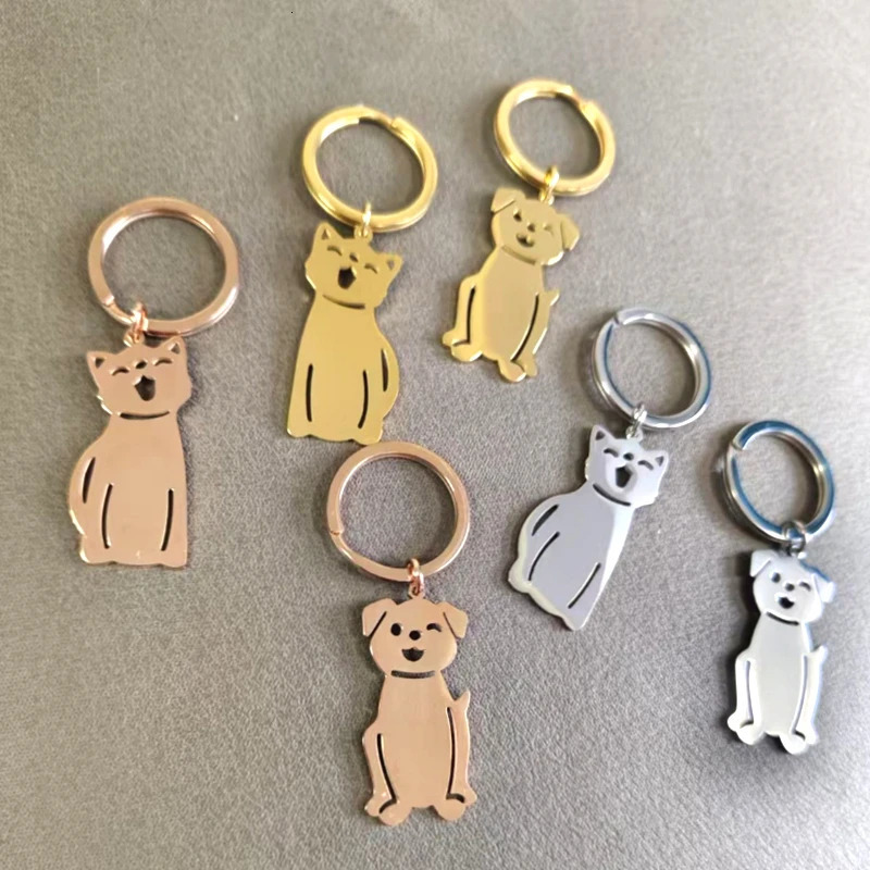 10pcs Classic Cute Puppy Dog Cat Pendant Key Chain Fashion 304 Mirror Polished Stainless Steel Key Ring Accessories 250605