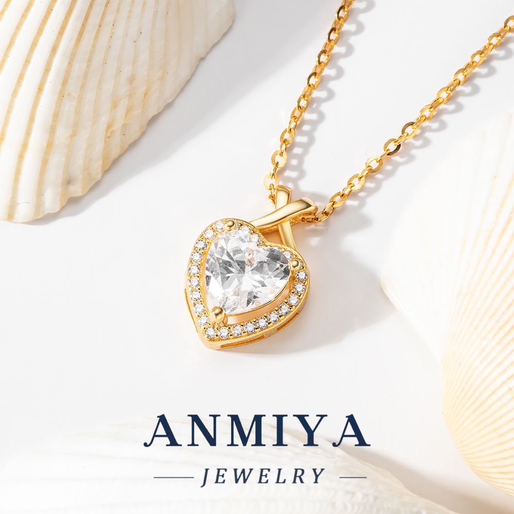Luxury Gold Plated Silver Jewelry Heart Pendant Necklace, 925 Necklace for Anniversary Gift, Love Heart Pendant for Couples