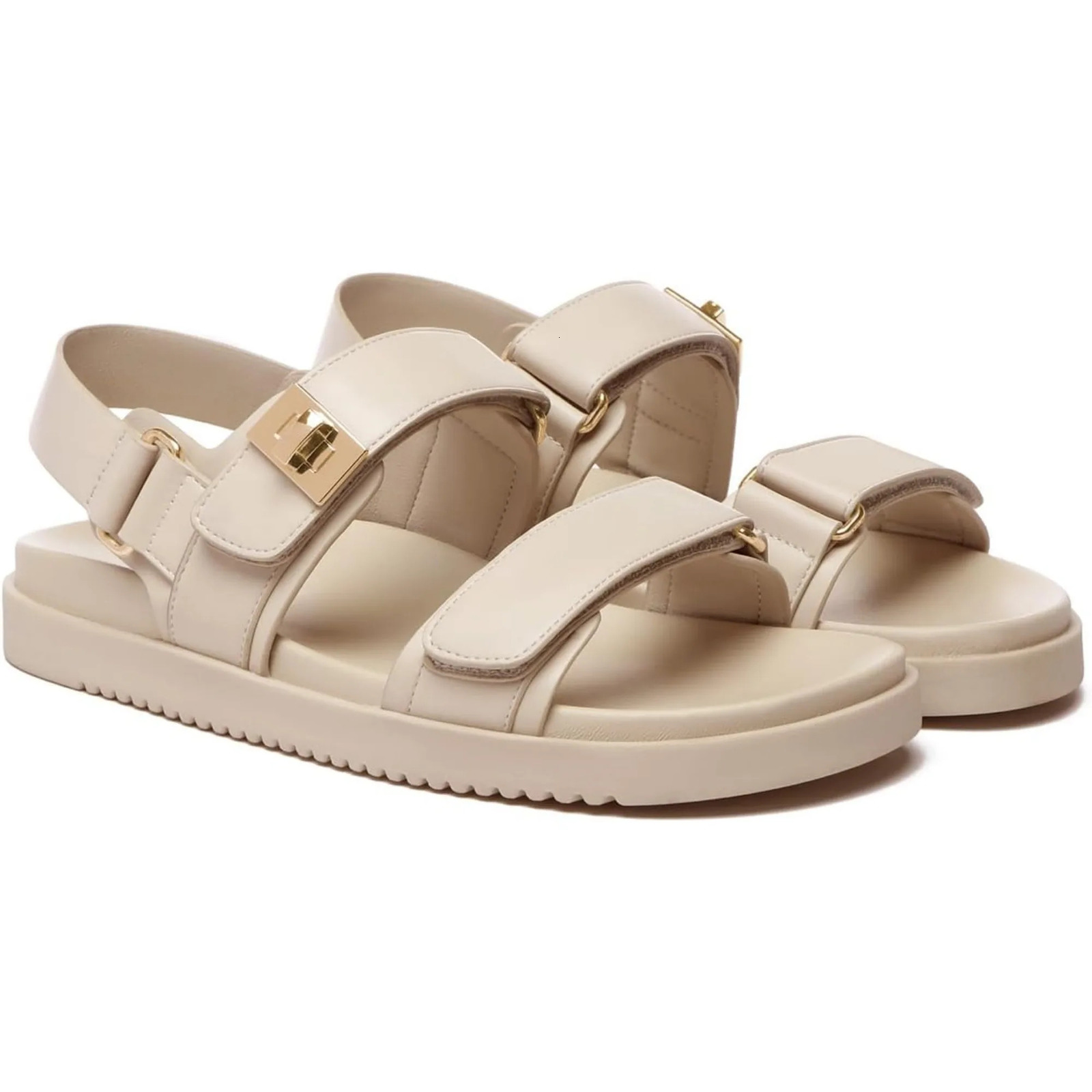 Womens Flat Sandals Comfort Adjustable Double Strap Slip on Leather Footbed shoes for women 250605