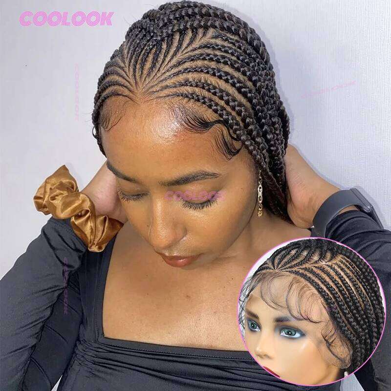 Cornrow Synthetic For Black Women 36" Full Lace Wig Braid African Knotless Box Braids Hair Braided Wigs