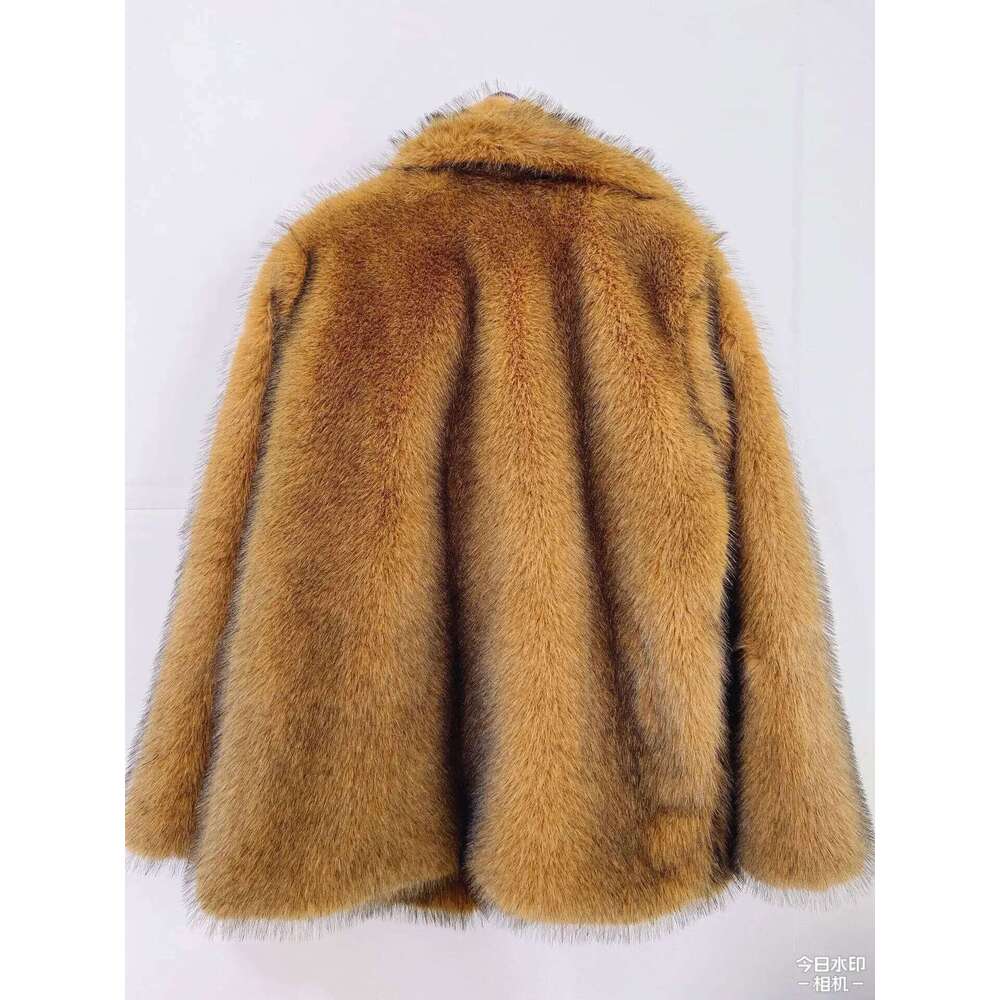 Sier Gray Faux Fur Women Autumn Winter Large Jacket Overcoat Turn Down Collar Pockets Thick Coat Warm Jackets Maxi Coats