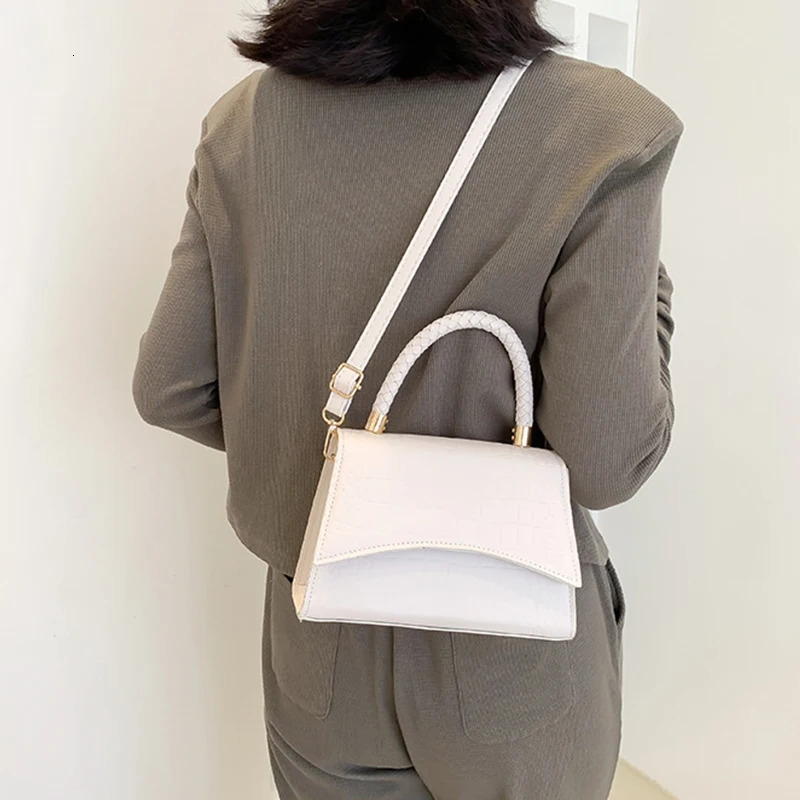 Solid Color Pu Leather Shoulder Bag Fashion Small Handbag Top Handle Bags For Women Pattern Crossbody Bags Purse 250530