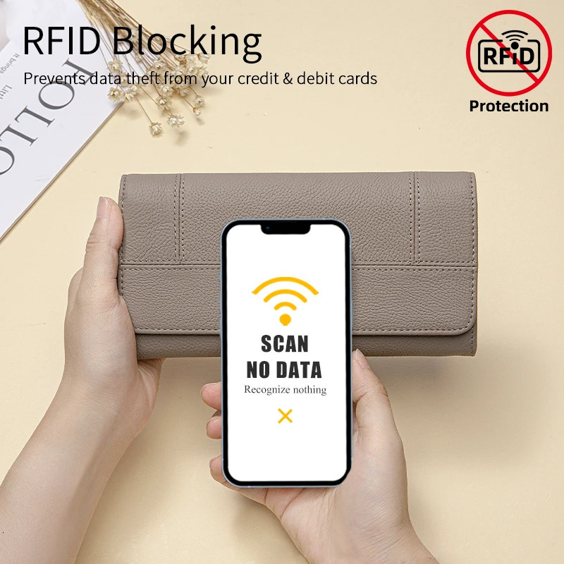 Fashion Large Capacity Womens Credit Card Holder Wallets Genuine Leather Women RFID Blocking Long wallet 250605