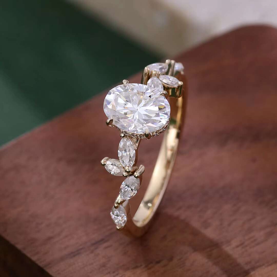 GRA High Quality 1.5 Oval Moissanite Ring Engagement Ring Womens Fine Jewelry 14k Yellow Gold