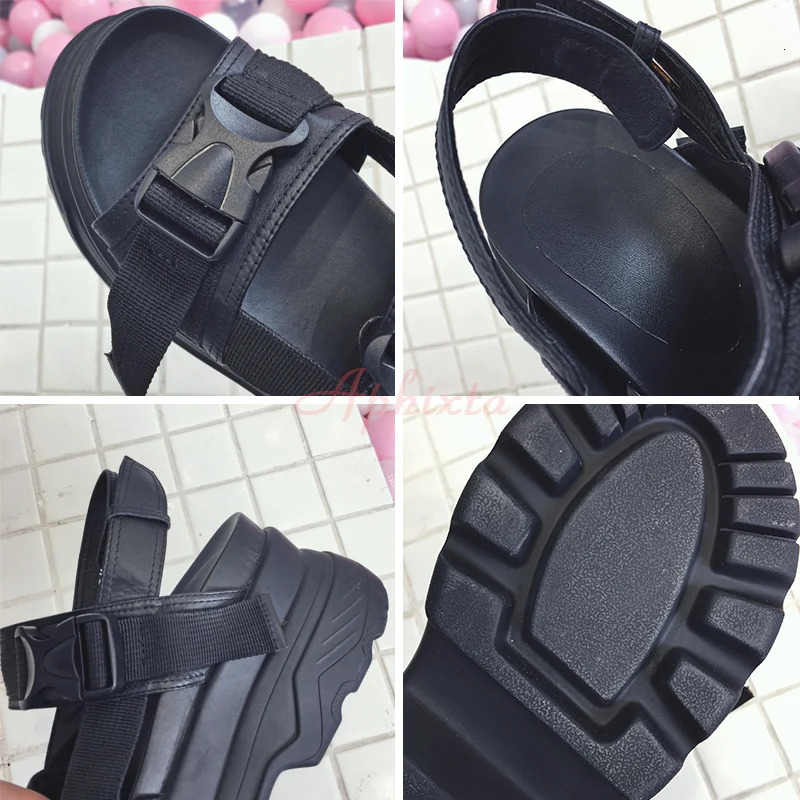Aphixta 8cm Platform Sandals Women Wedge High Heels Shoes Buckle Leather Canvas Summer Zapatos Mujer Wedges Woman Sandal 250605