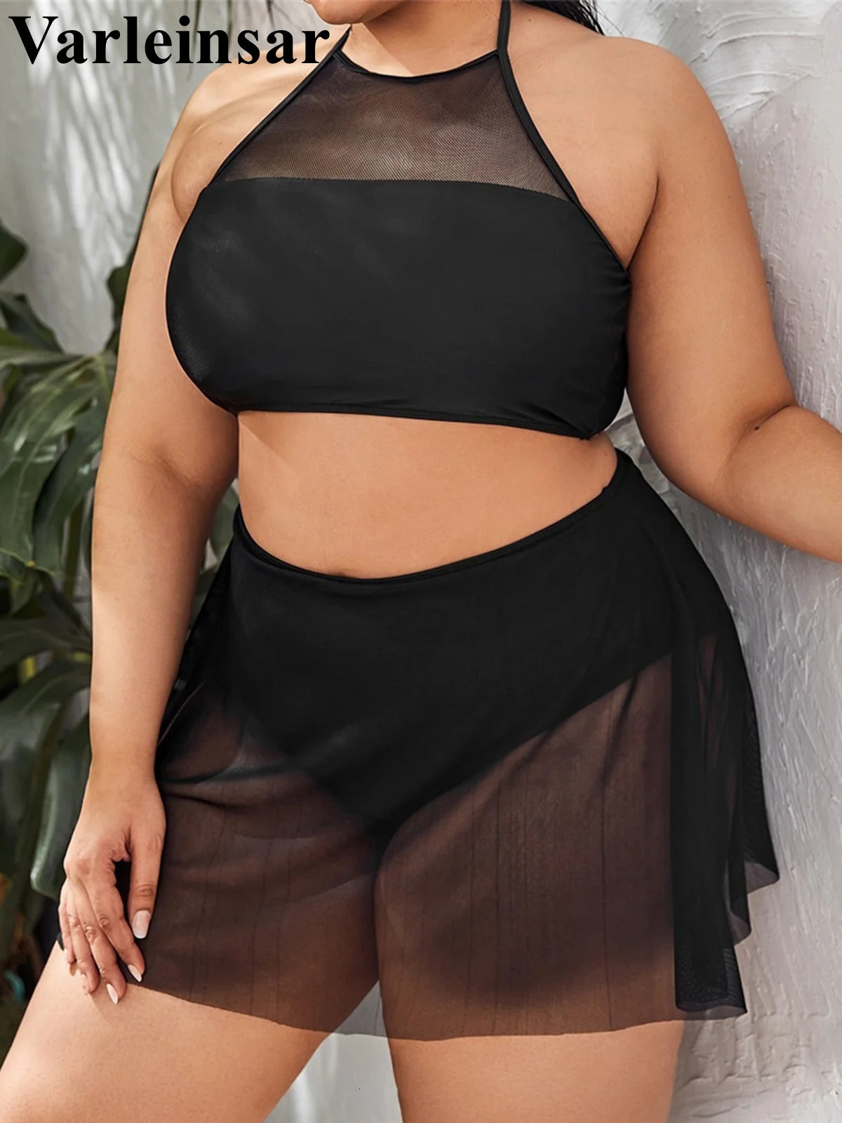 0XL 4XL Halter Bikini Large Size Swimwear Plus Women Swimsuit Female Twopieces set Bather Bathing Suit Swim V6701 250603