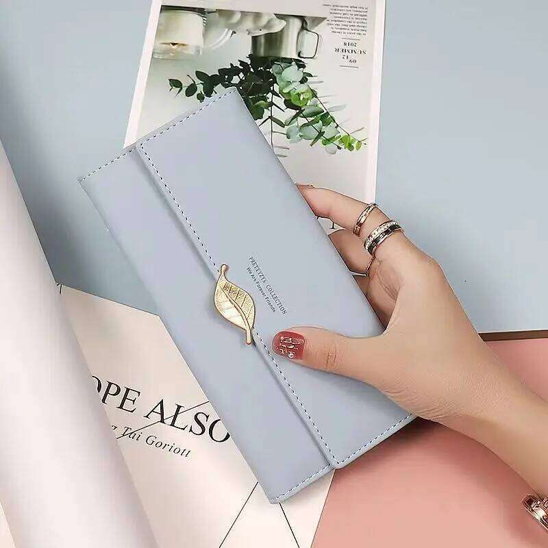 spring summer the latest women's long wallet Japan South Korea small fresh solid color three fold bag foldable and