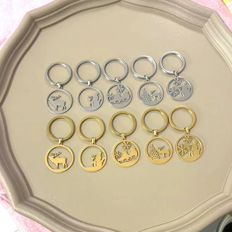 10pcs Stainless Steel Christmas Keychain Blank For Engraving Metal Charm Keychain Key Ring Mirror Polished Wholesale 250605