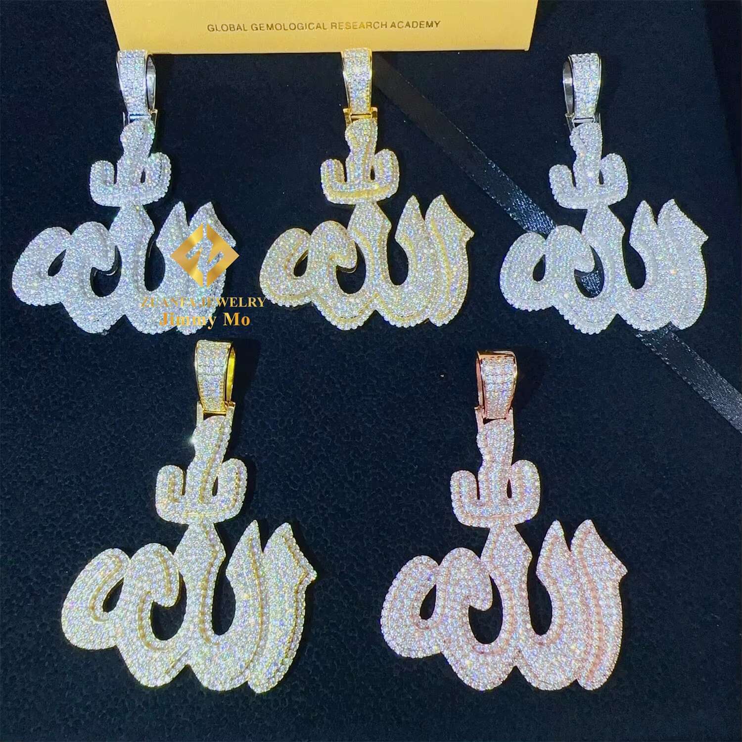 Iced Out Shining Jewelry Hip Hop Pendant 925 Silver White Gold Rose VVS1 Moissanite Diamond Fire Allah Pendant Necklace Set