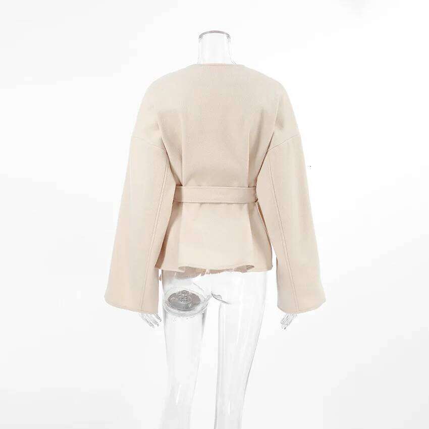 Coats Designer Women Fashion Solid Lace Up Coat For Women Elegant V-Neck Long Sleeve Jacket 2024 Autumn Winter New Lady Street Outerwear Clothes Desig