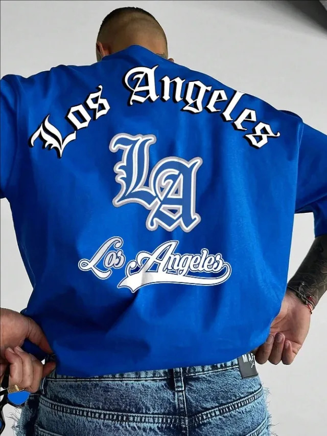 LA Letter Print Casual Graphic TShirt Short Sleeve Sports Tshirt Unisex Daily Wear Summer Mens Racing 250605