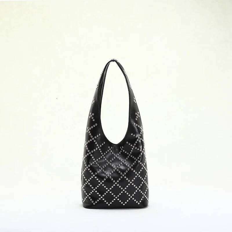 Rivet Inlaid Leopard Print Frosted Shoulder Bag,Women Underarm Bucket Bag, Punk Street Motorcycle Style Handbag,Metal Stud Purse