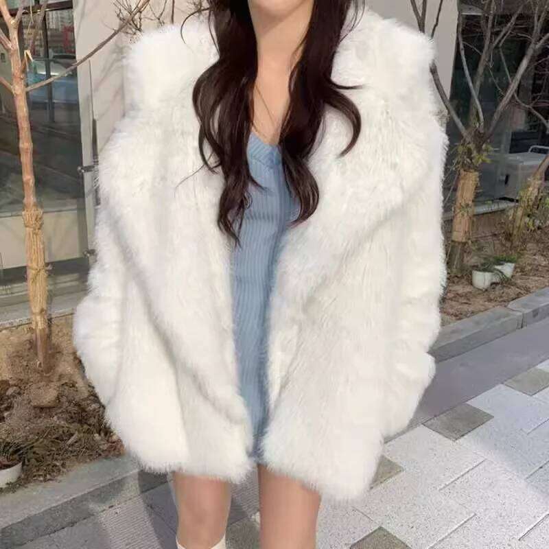 Mauroicardi Autumn Winter Loose Casual Thick Warm Hairy Blue Pink Faux Fox Fur Coat Women Fluffy Jacket Furry Cardigan