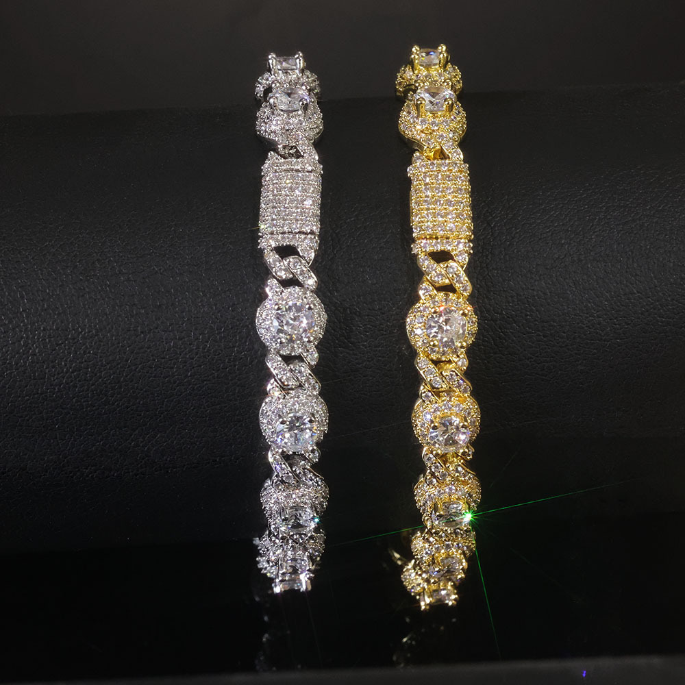 Hip Hop 7.5mm Personality Versatile Trendy Jewelry Round Bead Moissanite Cuban Chain Mens Bracelet