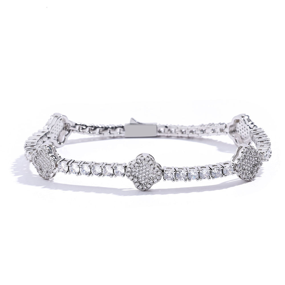Hip hop spring buckle Moissanite tennis chain clover mens bracelet accessories high-end accessories