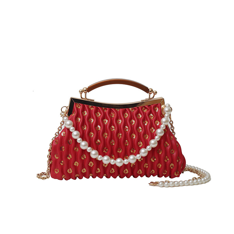 High Quality New Style Chain Beaded Handbag Evening Bag for Women 2025 New Fashion Single Shoulder Bag Retro Texture Crossbody Bag New Free Delivery D