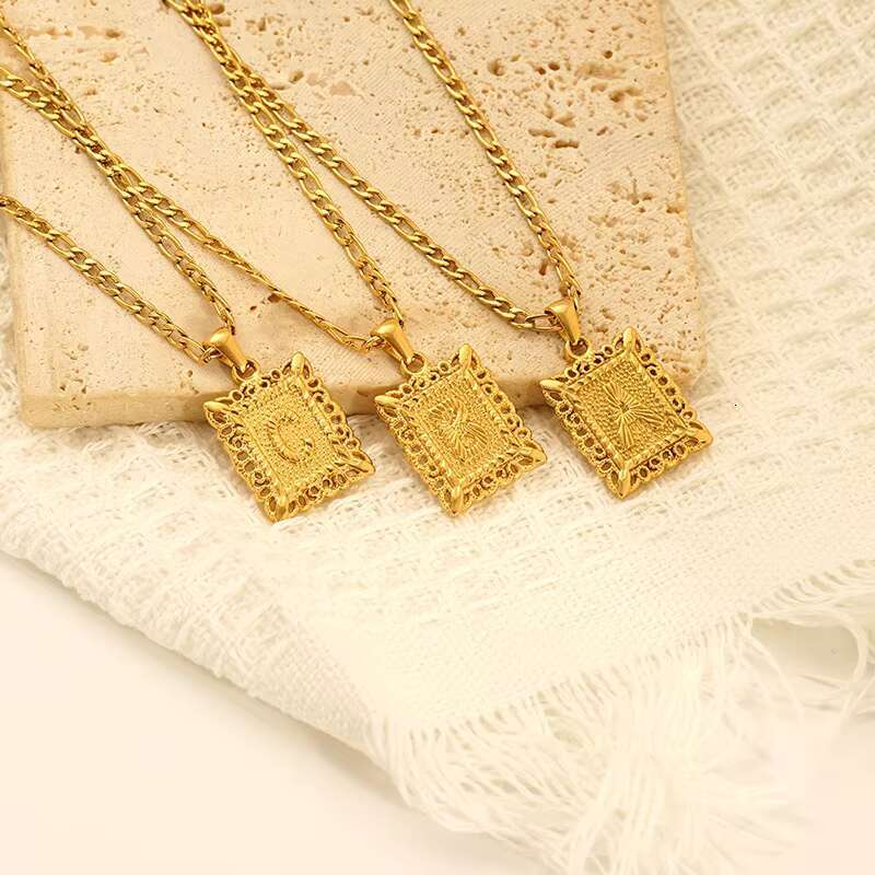 MECYLIFE 18K Gold Figaro Chain Women Fashion Letter Initial Pendant Necklace Stainless Steel Hollow Letter Necklace Alphabet