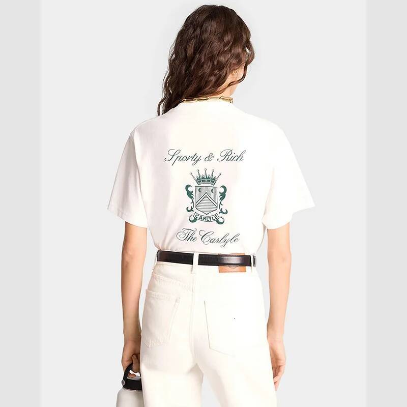 Summer New North American Niche Letter Crown Shield Cotton Round Neck Women's Short Sleeved Sports T-Shirt