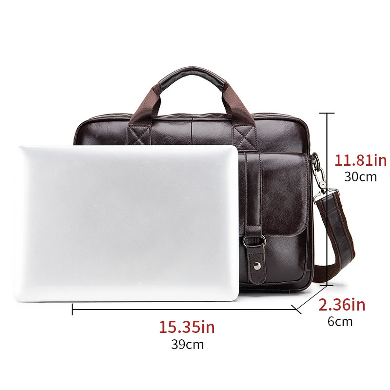 Genuine leather mens briefcase with double front pockets large capacity computer bag diagonal cross handbag 250603