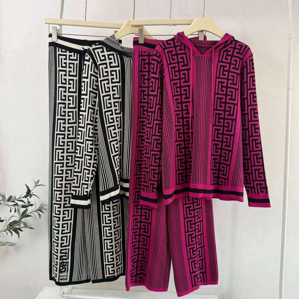 Slimming Casual Knitted Set Women Loose Sweater Wide Leg Pants Two Piece Trendy Autumn Winter New Arrival European Style