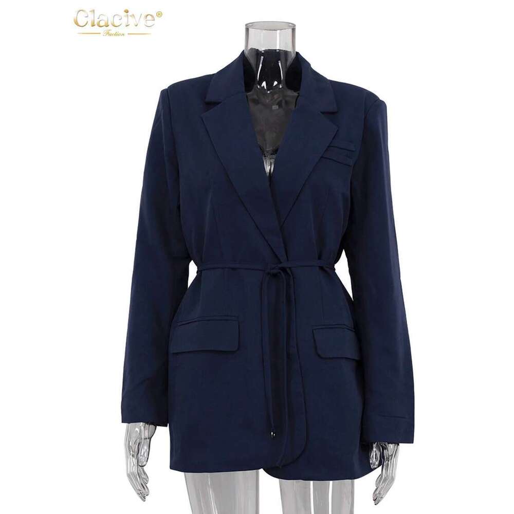 Coats Designer Women Clacive Fashion Loose Blue Office Women Blazer 2025 Elegant Lapel Long Sleeve Blazers Casual Classic Lace-Up Top Female Clothing 