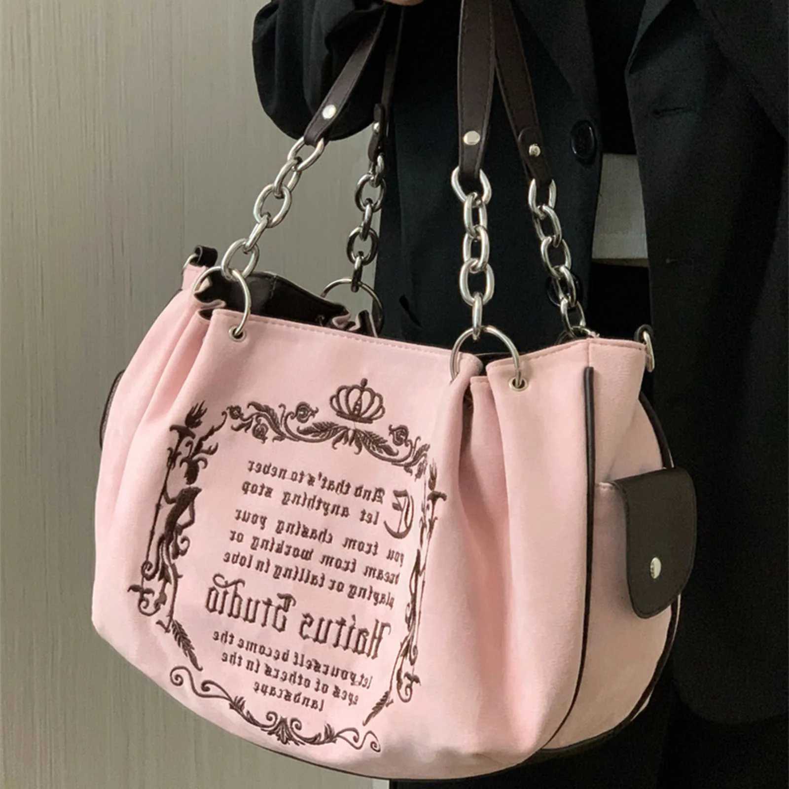 Small Design Art Gothic Letter Large Bag Embroidery Large Capacity Chain and Shoulder Handheld Tote Bag XJ250605