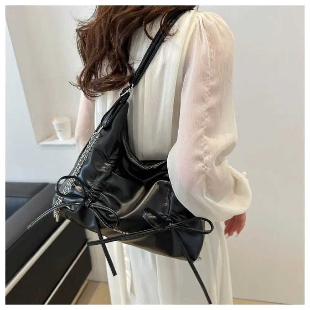 PU Womens Shoulder Bag Fi Backpack Simple Sweet Tote Bag Drawstring Bow Design Crossbody Bag XJ250605