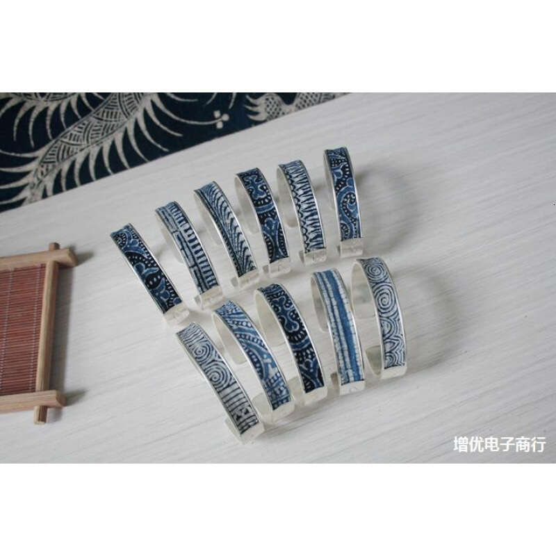 DHCollections Ancient Style Sier Wind Blue Old Couple Postage Bracelet Strip Text Wax Dyed Replica