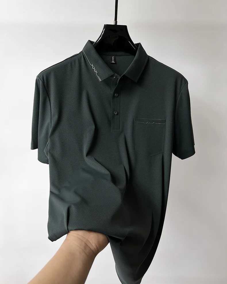 Summer high-end brand short sleeve mens POLO shirt fashionable pocket decoration comfortable and breathable ice silk T-shirt XJ250605